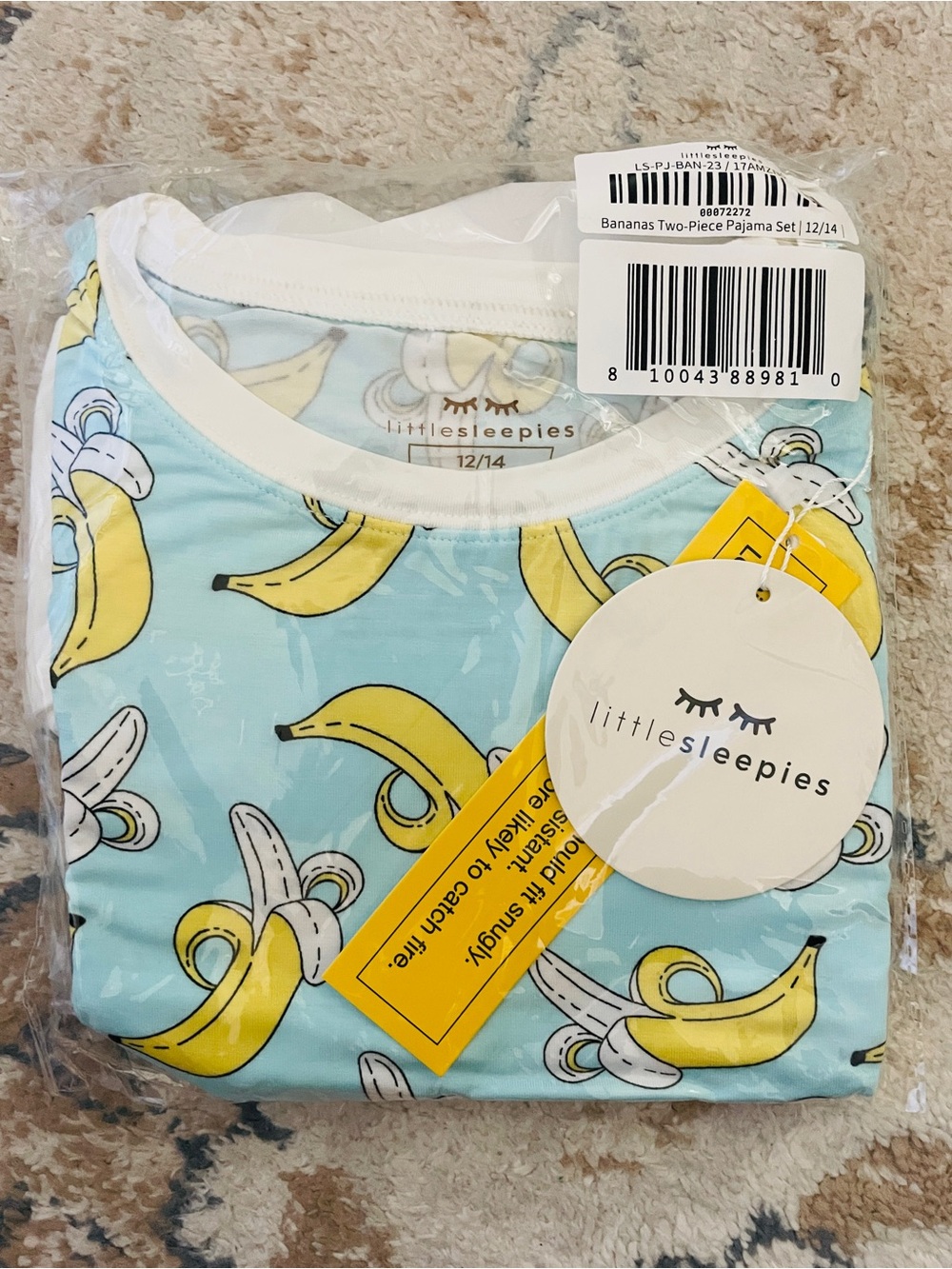 Little Sleepies Banana Print Two-Piece Pajama Set size 12/14